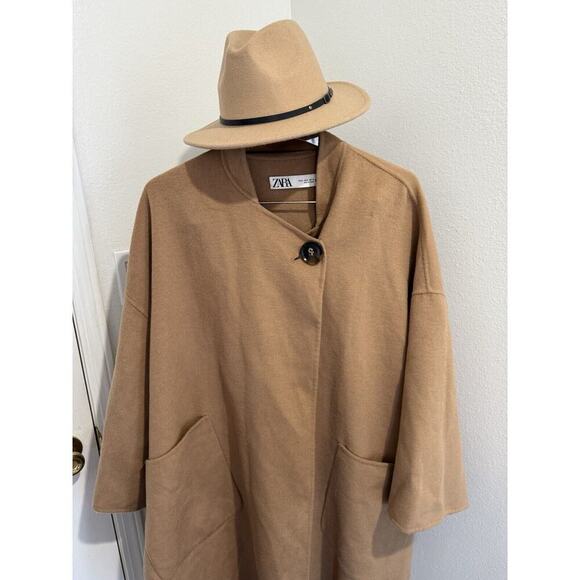 ZARA CAMEL WOOL RUNWAY MUST HAVE STYLE CAPE FRINGE BLOGGER COAT $279 Sz M - Picture 6 of 10